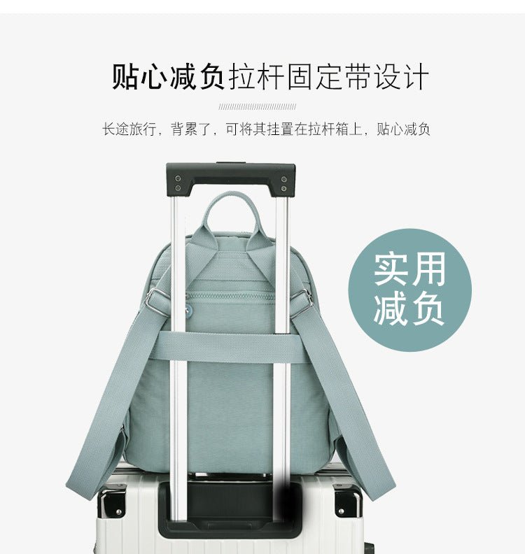 Women's nylon oxford backpack display - all features highlighted