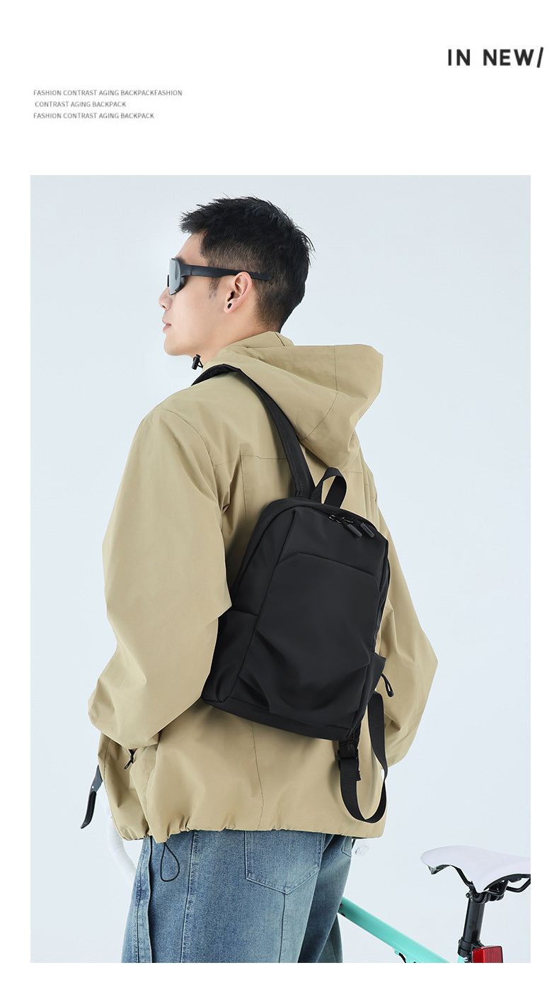 Casual Cross-Border Small Backpack for Men Wholesale Trendy Cool Solid Color Versatile Lightweight Travel Backpack