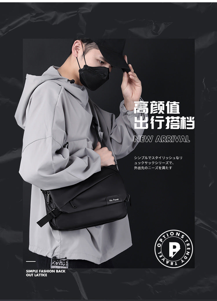 Men's PU leather crossbody bag zipper detail - secure closure