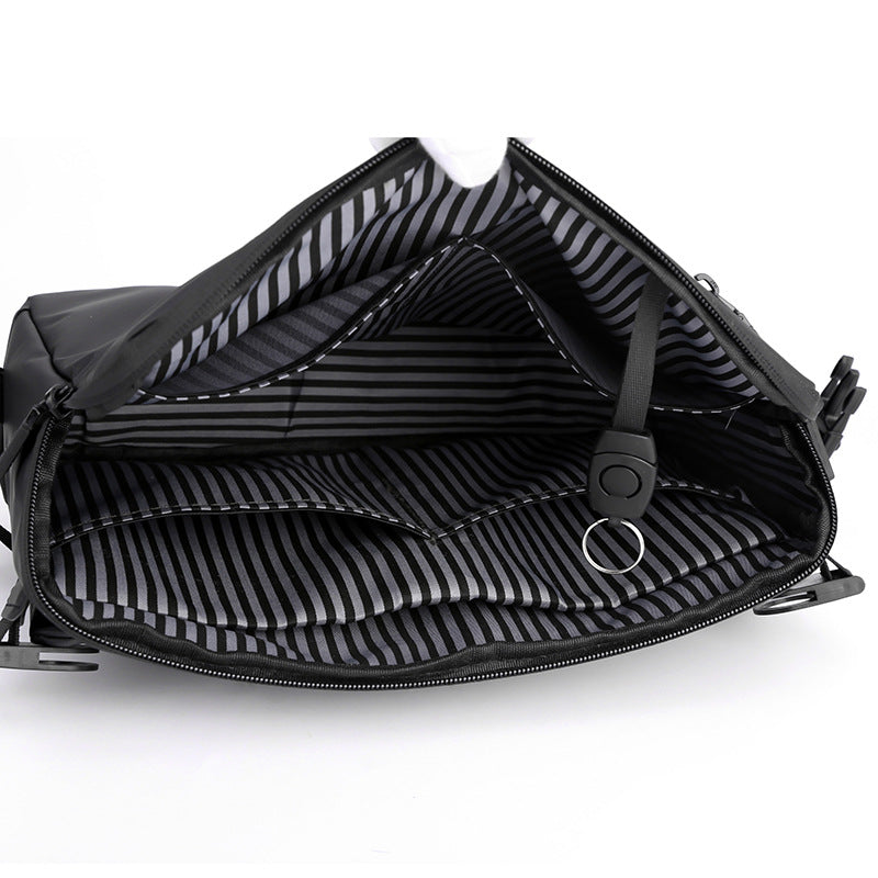 Men's PU leather crossbody bag back view - adjustable strap