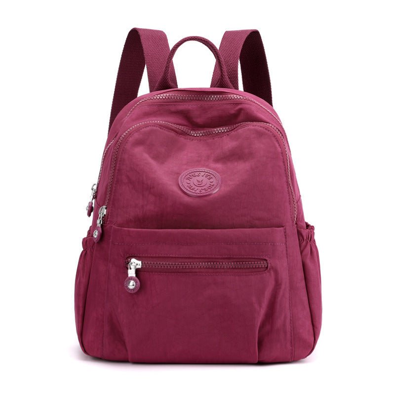 Women's nylon oxford backpack wine red - stylish korean design