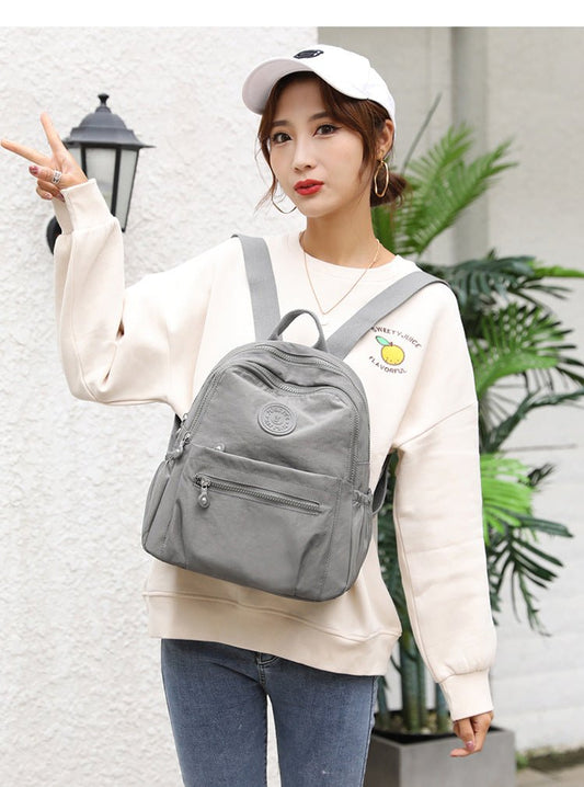Women's nylon oxford backpack front view - korean style lightweight design